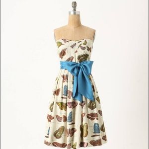 Anthropologie Cream Butterfly Dress with Blue Bow